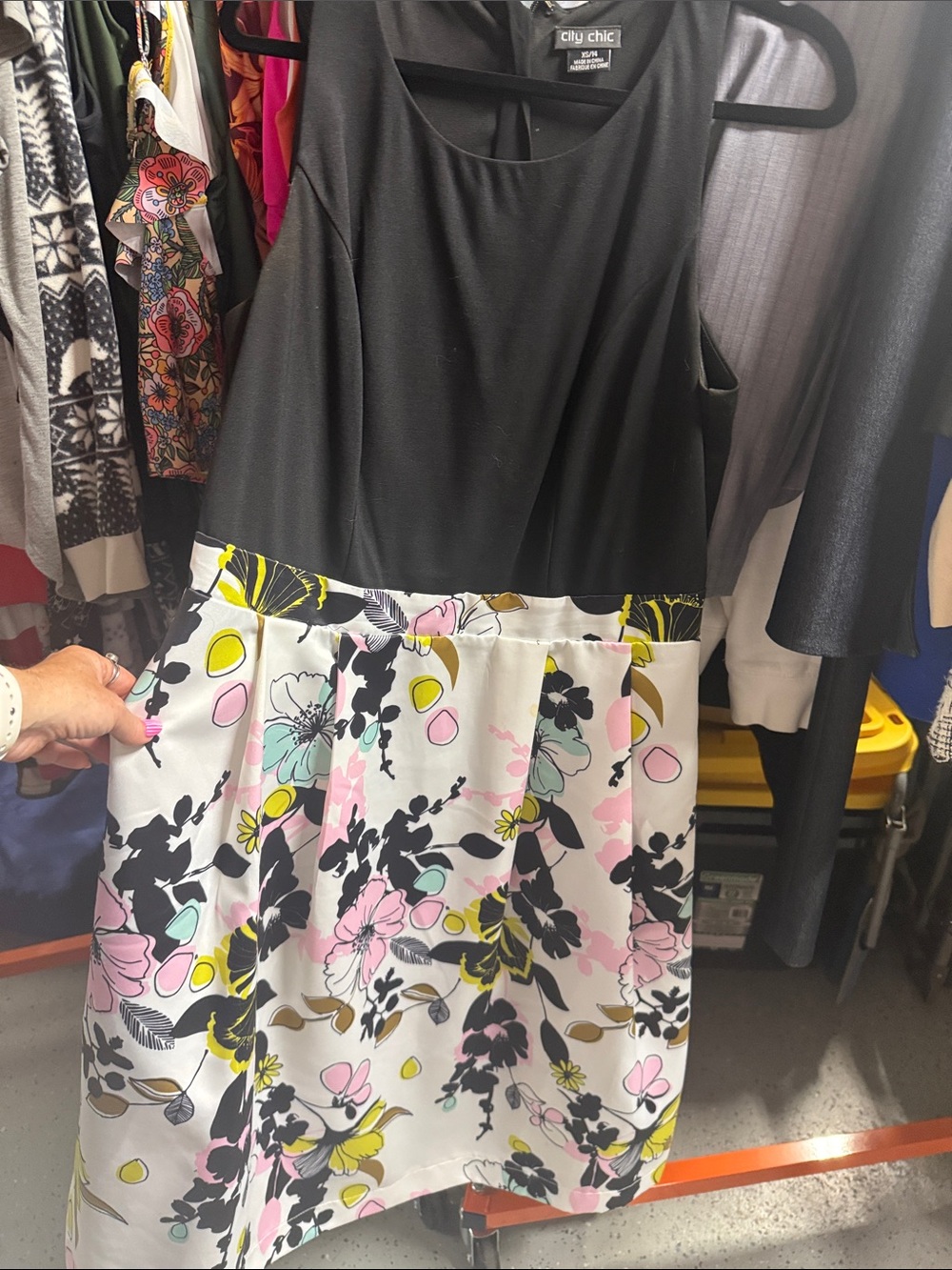 City Chic Black Bodice White Floral A-Line Skirt